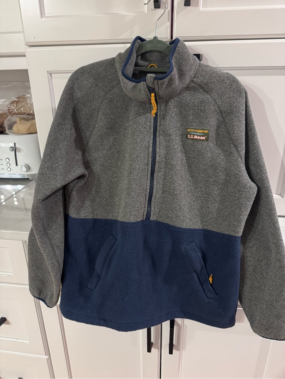 L.L. Bean Gray and Navy Half-Zip Fleece Pullover